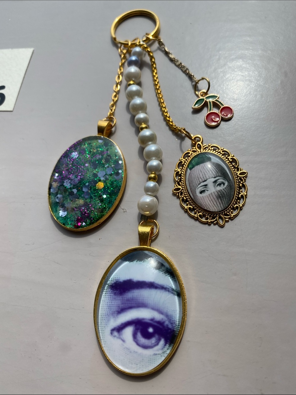 ✨Fornasetti Style Gold Bag Charm Purse Keychain Italian Art Face Motif Y2K Art